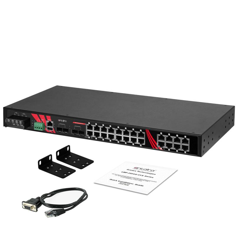 28-Port Industrial Managed PoE+ Switch, 24 x 1000T, erw. Temperaturbereich